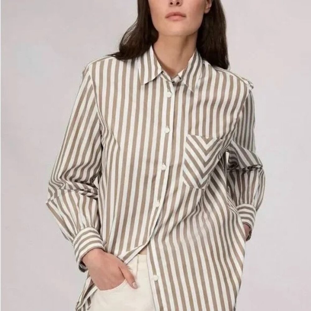 rag & bone Maxine Striped Cotton Poplin Button Down Shirt XXS
